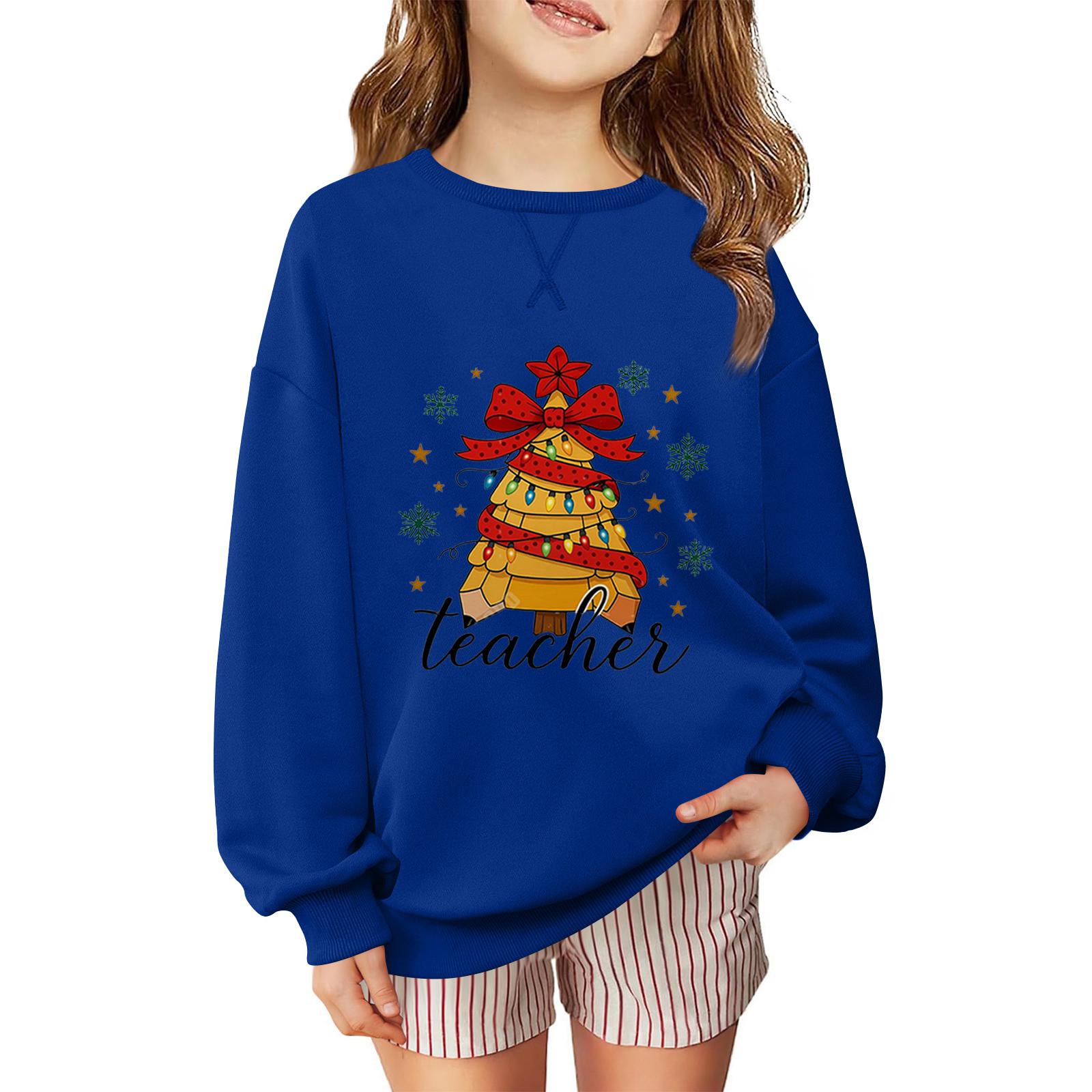 

Детский модный повседневный пуловер с длинными рукавами и свободного кроя с рождественским принтом 120 синий