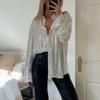 2023 Women's Sparkle Sequin Tops Shimmer Glitter Loose Party Shirt Button Down V Neck Blouse Clubwear Y2K Streetweatr