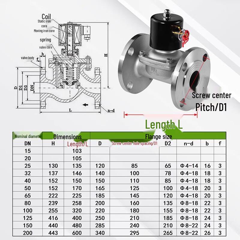 Supapă solenoid cu flanșă cu diafragmă din oțel inoxidabil 304 MaiDian