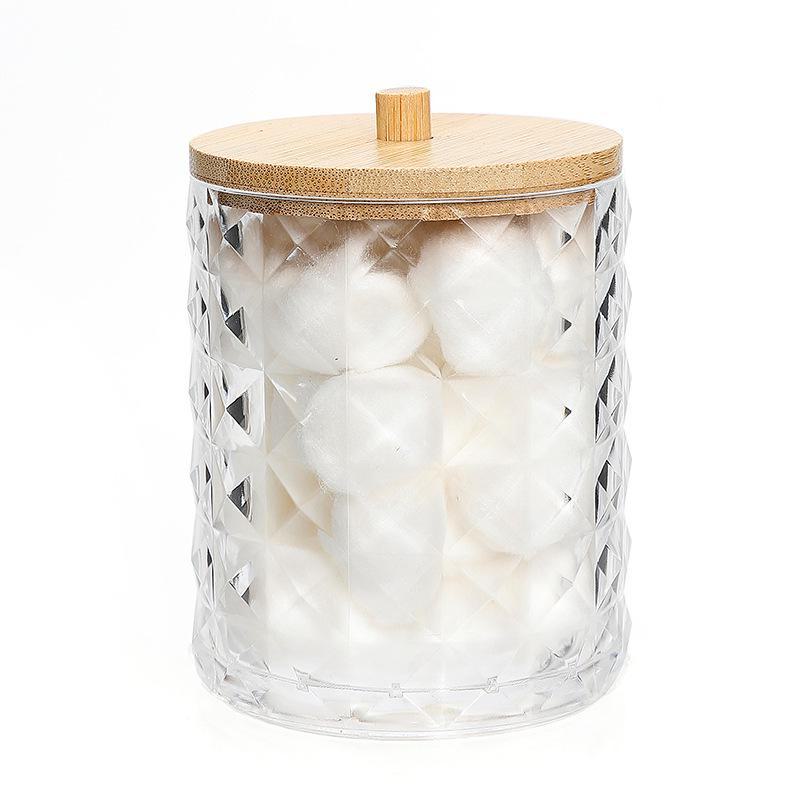 

Коробка для хранения косметики из хлопка с ромбовидным узором и цилиндрической деревянной крышкой Round diamond pattern