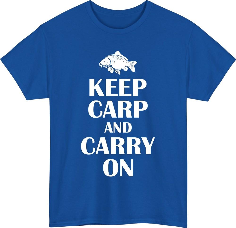 Keep carp and carry on t shirt funny fishing pun classic retro meme tee gift