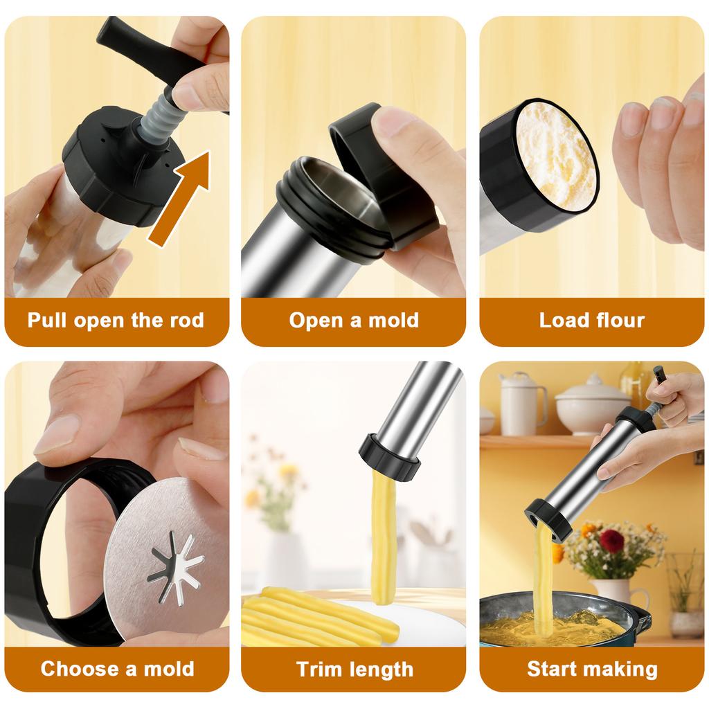 Churro Maker Kits Reusable Churro Maker Hard Stainless Steel Churro Maker Set Safe Churro Maker Machine with Piping Bag and Piping Nozzle