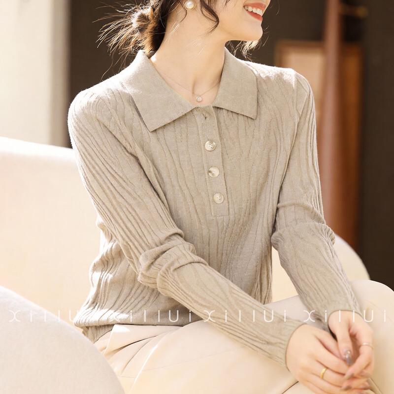 Elegant Lapel Knit Sweater for Women 2XL