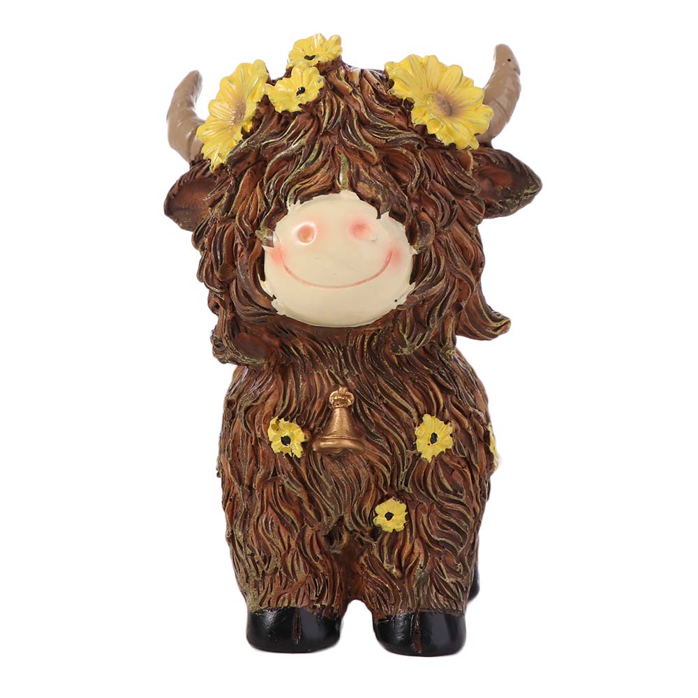 Cute Highland Cow Statue Resin Animal Sculpture Ornament Funny Cow Figurine Garden