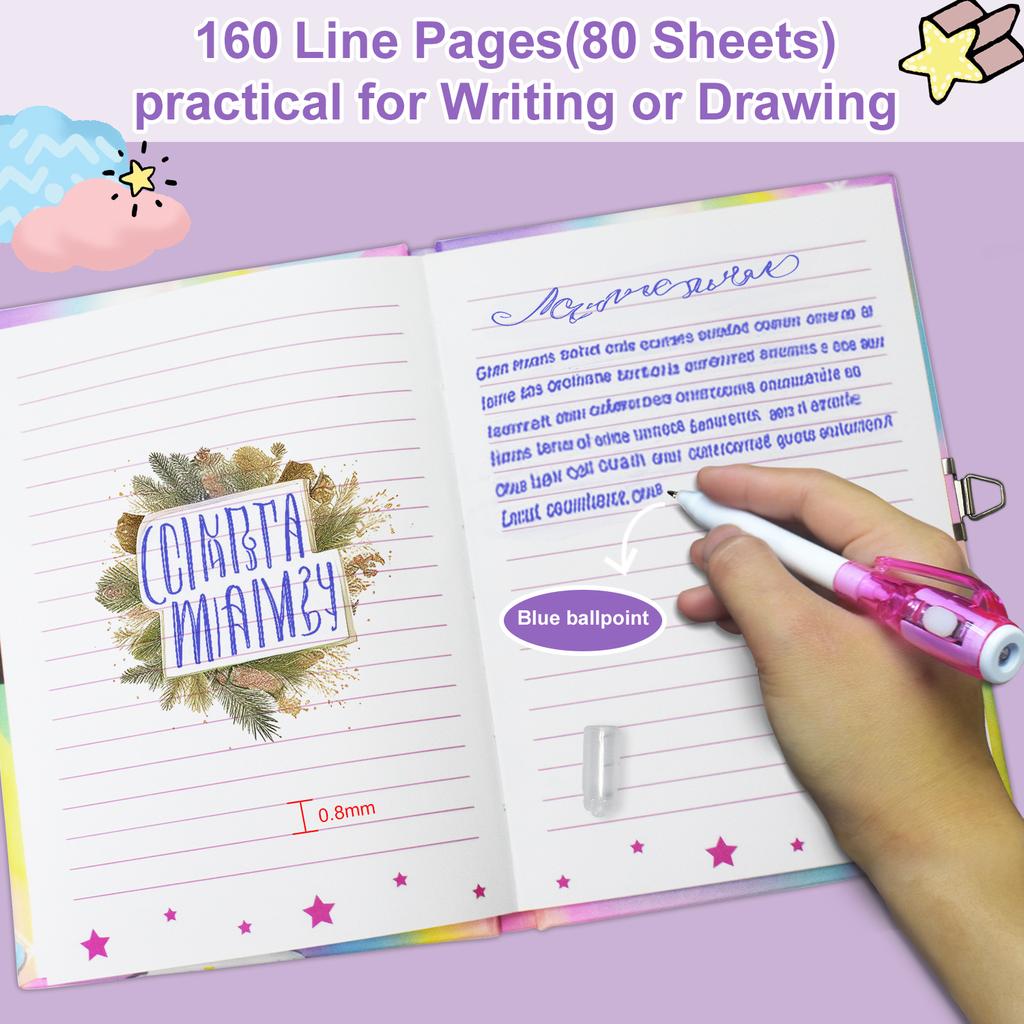 Pop Girls Diary with Lock, 7.5x5.4 Inches 160 Lined Pages Girls Journal for Kids Secret Notebook Pen Set Gifts for Writing