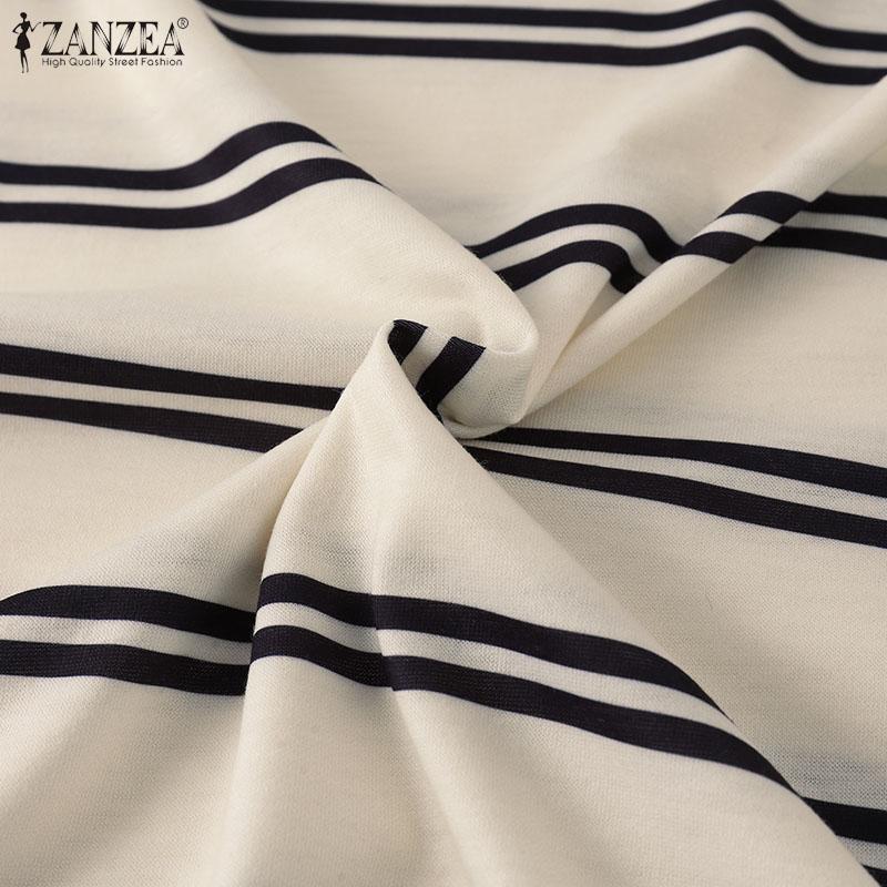 ZANZEA Women Summer Casual Round Neck Striped Short Sleeve Pajama Blouse