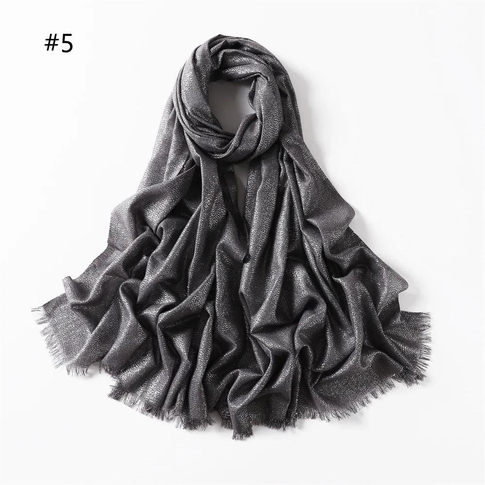 New Fashion Glitter Hijab Cotton Scarf Wraps Autumn Headscarf Shawls Muslim Scarf For Women Shimmer Fringe Scarves Instant Hijab