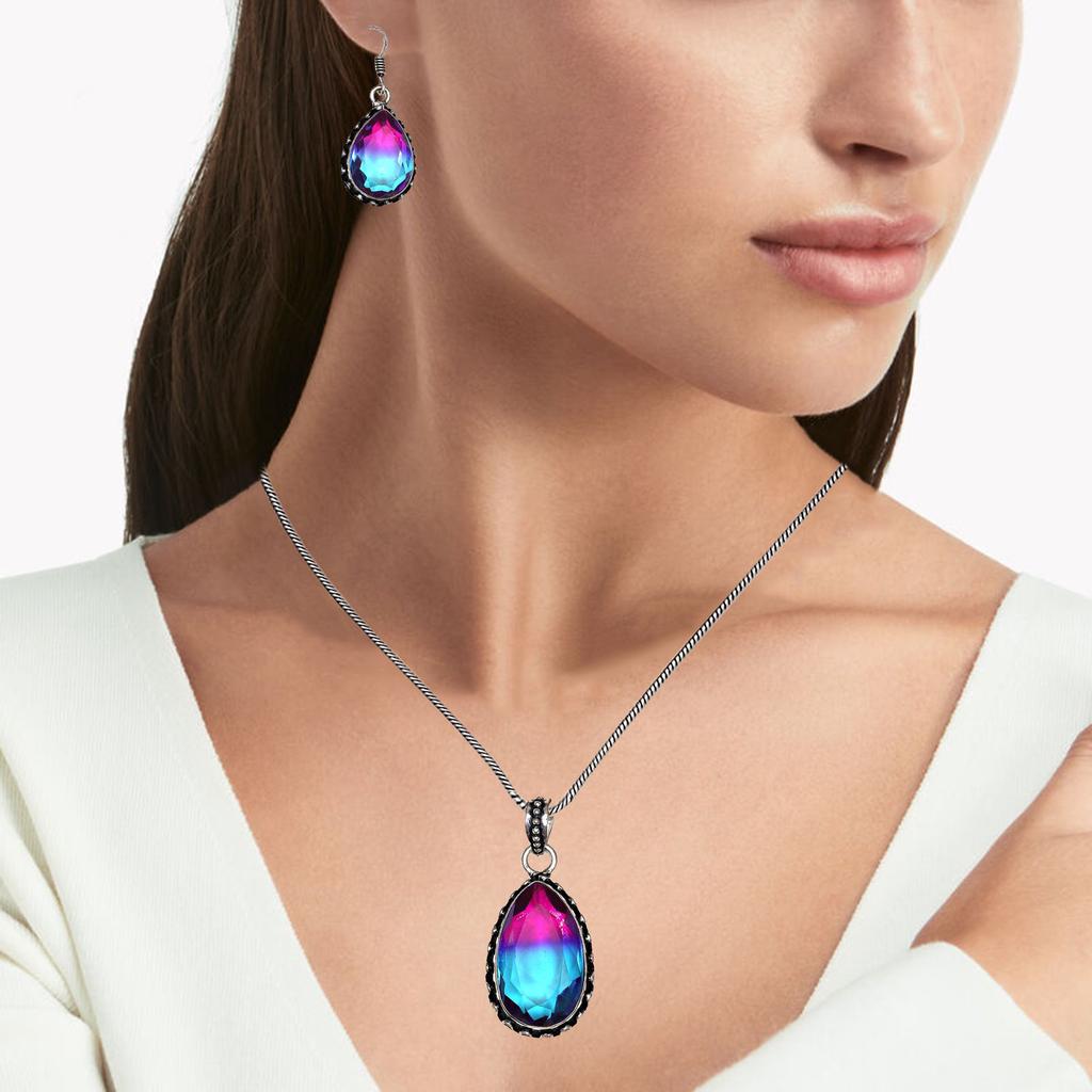 Tourmaline Set Gemstone Gift Wedding Party Bi-Color Pendant,Earring,Ring