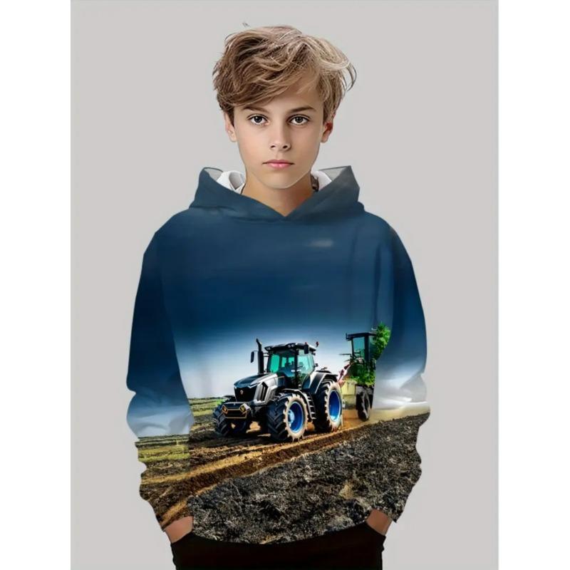 Jungen Mode 3D Druck Auto Traktor Hoodies Kinder Sweatshirt Hoodies Jungen Oberteile Herren Trainingsanzüge Outdoor Kleidung Outdoor Hoodies