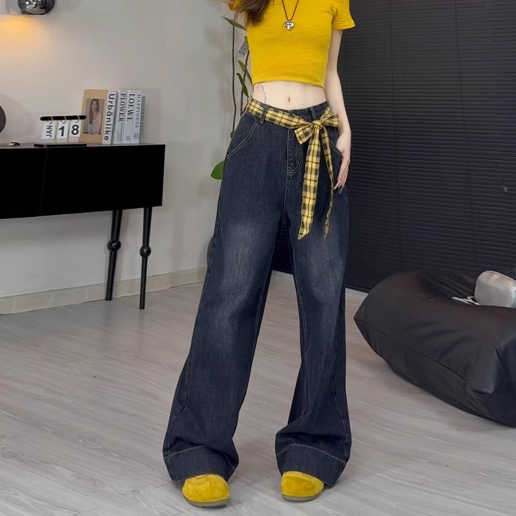 American Retro Women's Wide-Leg High-Waisted Jeans, Autumn/Winter 2025, Slimming Plus Velvet Drape Banana Pants