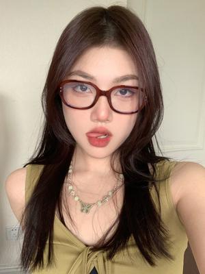 Retro Amerikanisch Rot Quadratisch Rundes Gesicht Leopardenmuster Quadratischer Dicker Rahmen Schlichte Augenrahmen Myopiebrille Damen