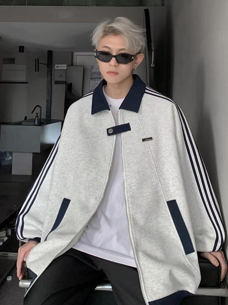 American Splicing Sports Jacket Men's Autumn Heavy Trendy Brand Versatile Couple Jacket High Street Ruffian Striped Baseball Jersey