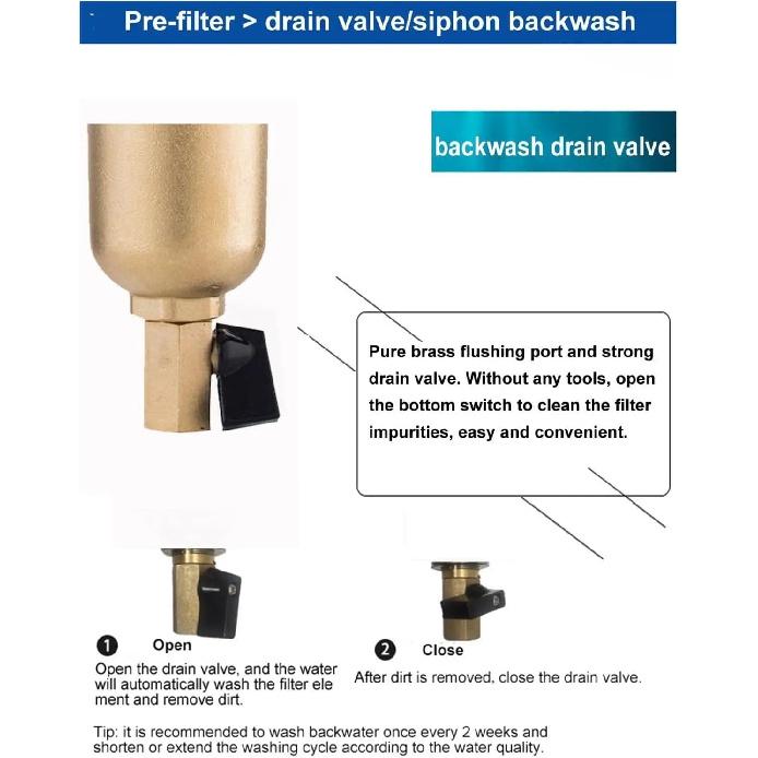 

Система фильтрации воды Сифон для горячей воды Система предварительной очистки Фильтр грубой очистки 40-микронная сетка из нержавеющей стали Медная крышка Фильтр предварительной очистки для всего дома(0,5 дюйма) 0.75 inch