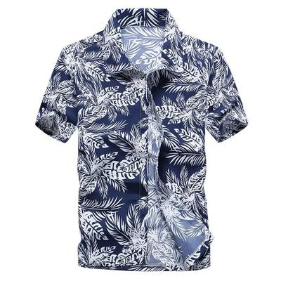 Summer Breathable Hawaiian Shirts Men Coconut Tree Printed Short Sleeve Button Down Vacation Plus Size