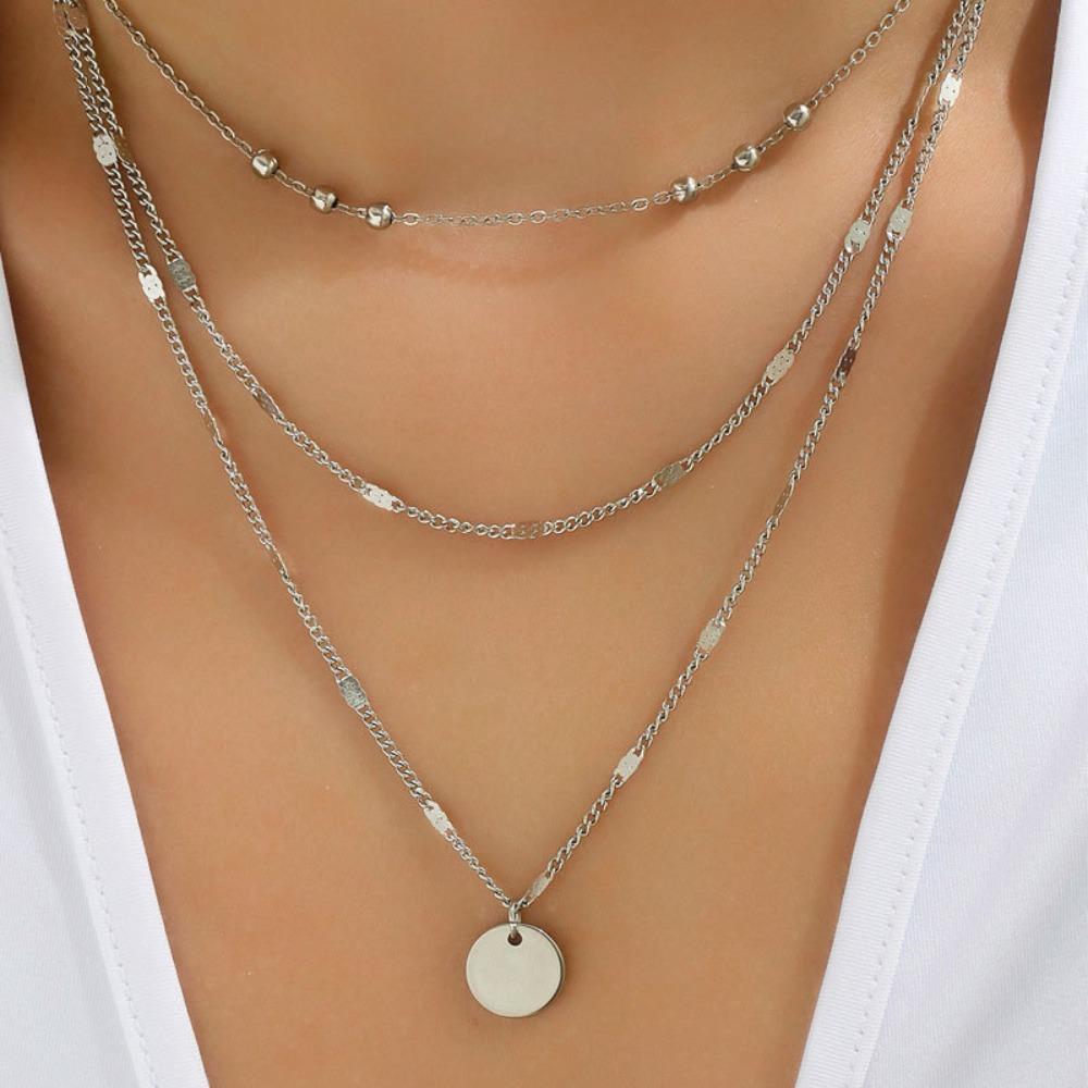 Women Chain Pentacle Star Round Coin Moon Bar Pendants Necklaces for Women Multi Layered Necklaces