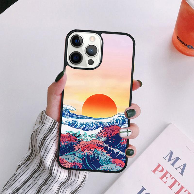 Japanese Wave Art Phone Case For iPhone 17 Air 14 13 12 16Pro Max 15  Plus Cover Shell Max Coque
