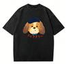 Cute Dog with Beret TShirt Washed Cotton Kawaii Puppy Graphic Tee Funny Animal Print Top Soft Casual Shirt for Pet Lovers