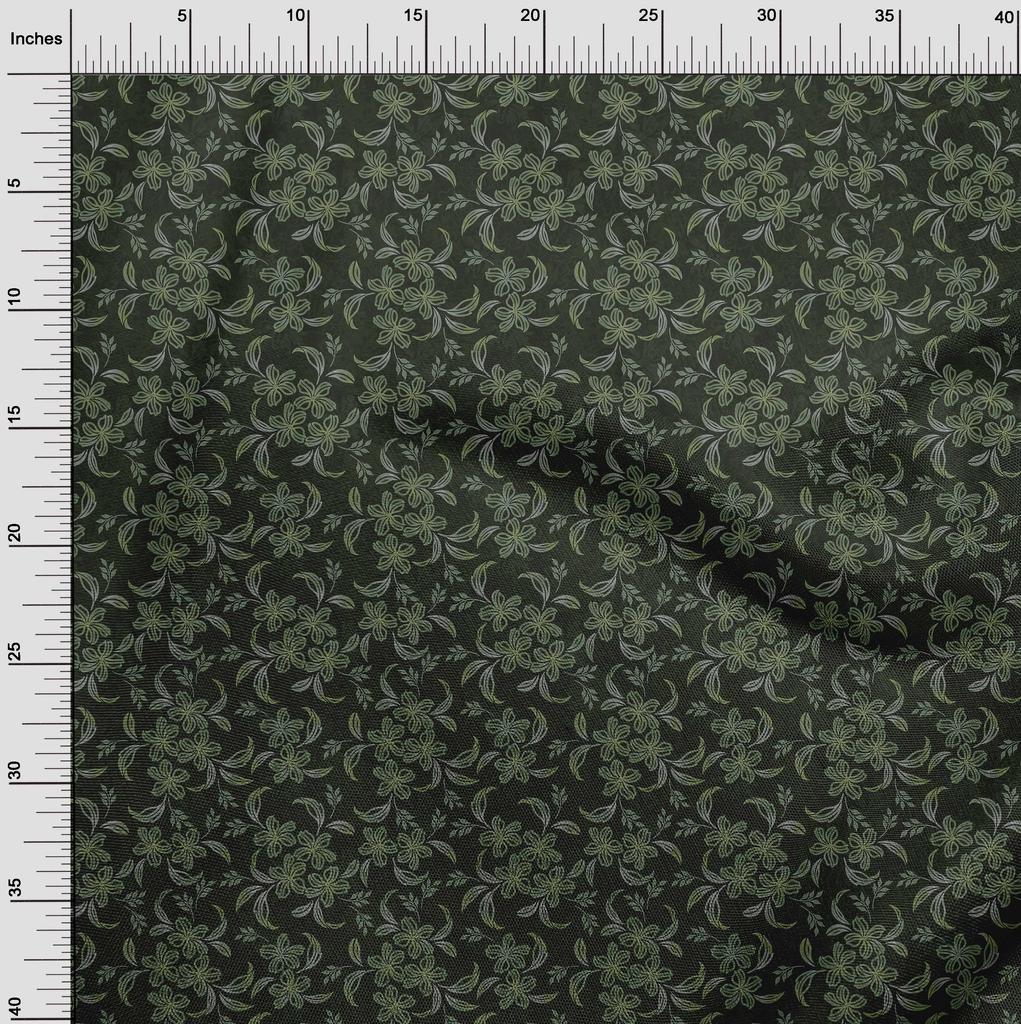 oneOone Cotton Flex Green Fabric Dotted Floral Sewing Material Print Fabric By The Yard 40 Inch