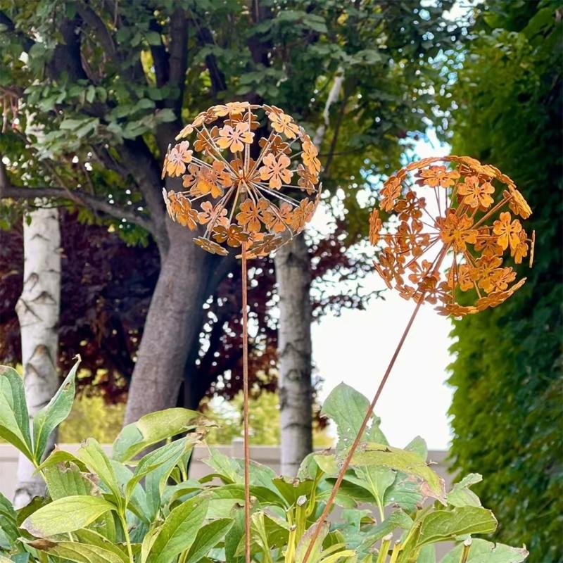 652F Rdzewiejące Metalowe Paliki Kwiatowe Duże Dekoracyjne Krajobrazowe i Ogrodnicze Dekoracja Zewnętrzna Ozdoba Podwórka