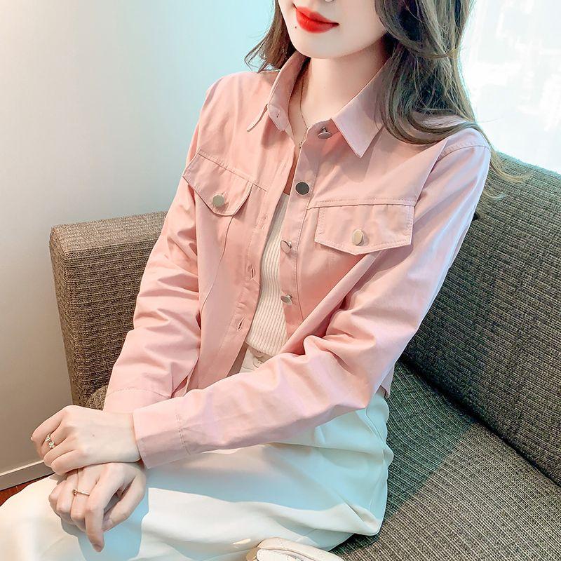 

Elegant Fashion Harajuku Slim Loose Casual All Match Tops Women Solid Button Cardigan Long Sleeve Outerwear S рожевий