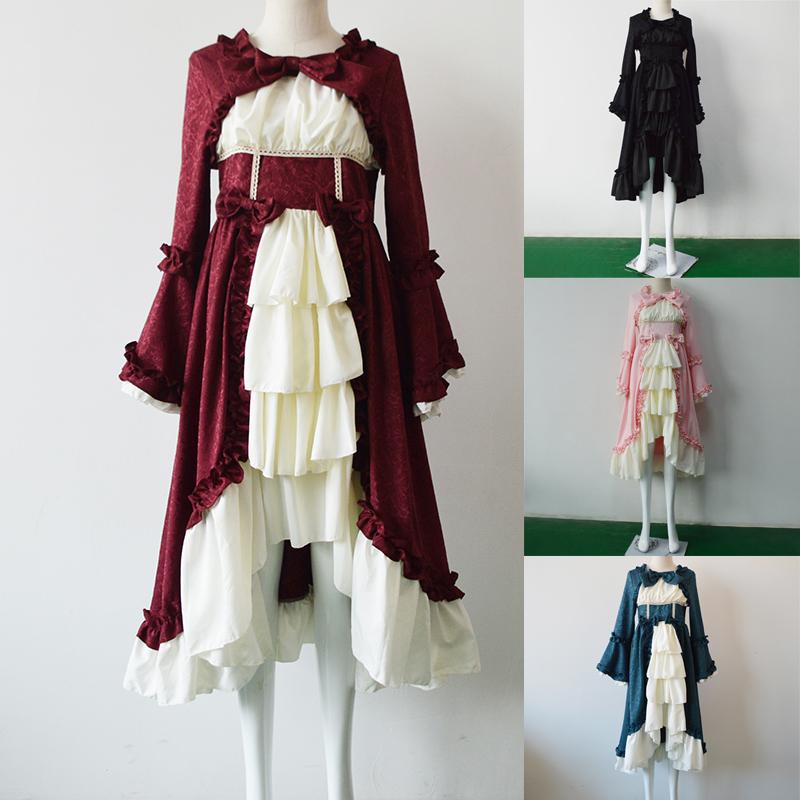 Medieval Retro Gothiced Court Dress Roya Square Neck Bowknot Women Costume