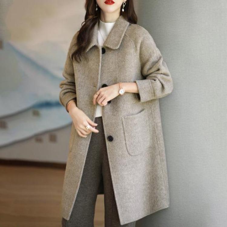 Winter Coat Women Thermal Overcoat Turn Down Collar Long Sleeves Loose Fit Cardigan Single Breasted Pure Color Pockets Commuting Dating Winter Jacket