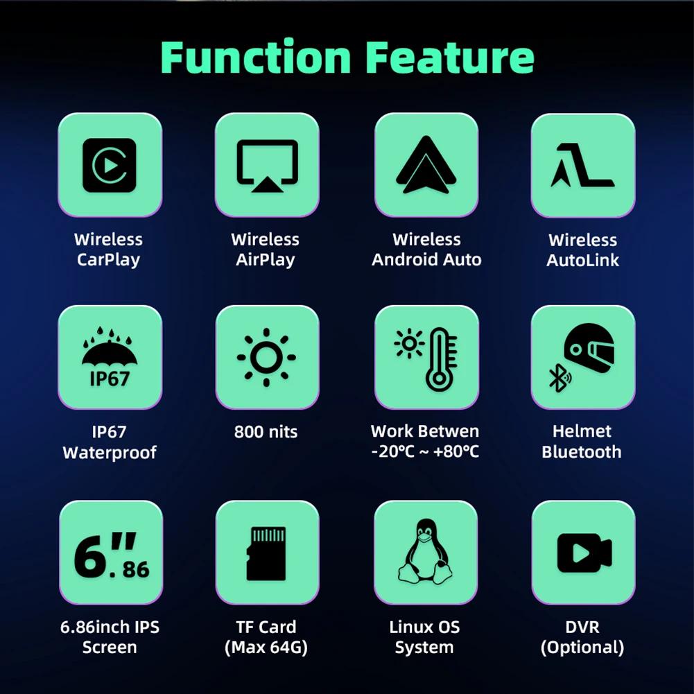 7inch IPS Motorcycle Navigation Wireless CarPlay Android Auto Airplay Display Screen Portable Motorcycle Monitor Bluetooth Wifi