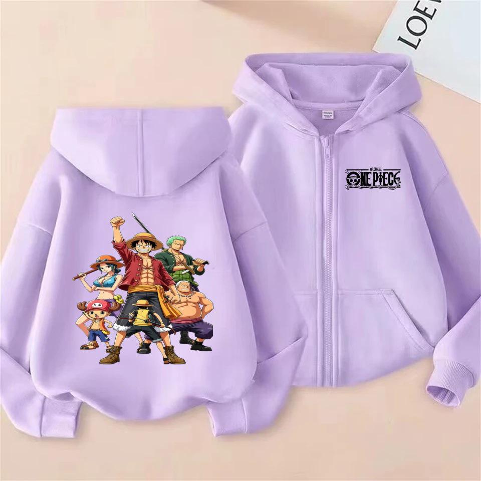 Unisex Kids One Piece Monkey D. Luffy Zipper Hoodie - Straw Hat Pirates Anime Cardigan