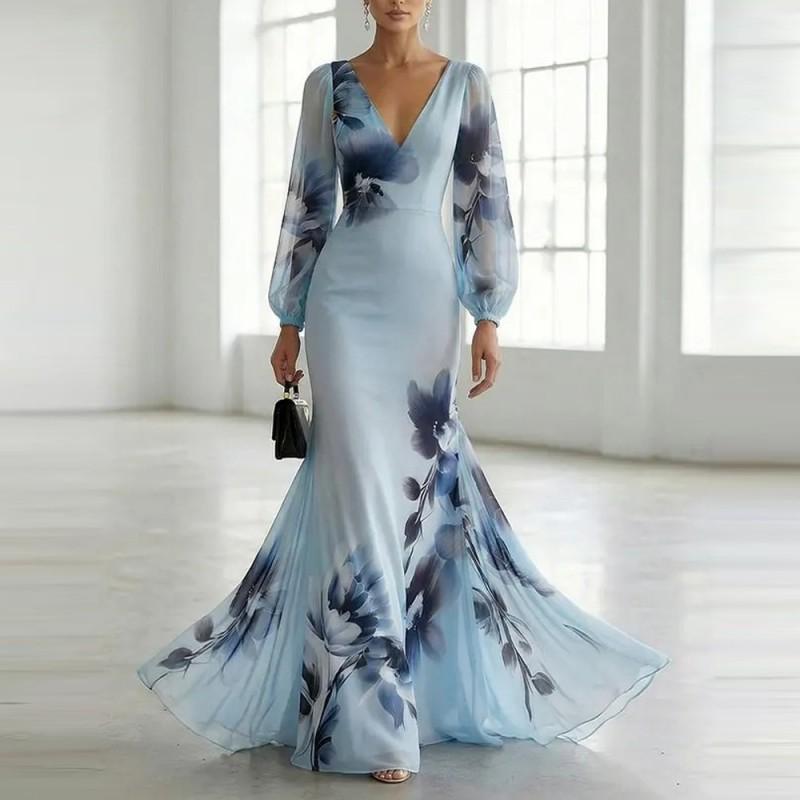 2026 Elegant Floral Print Long Sleeve
