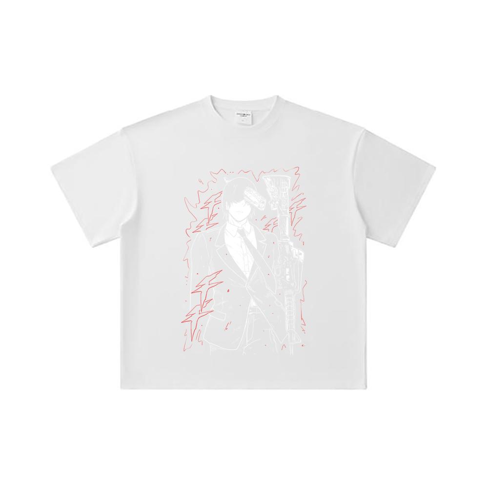 260 GSM Double Yarn 32 Count 100% Cotton Chainsaw Man V30 Gun Devil Print Unisex Heavy Cotton T Shirt
