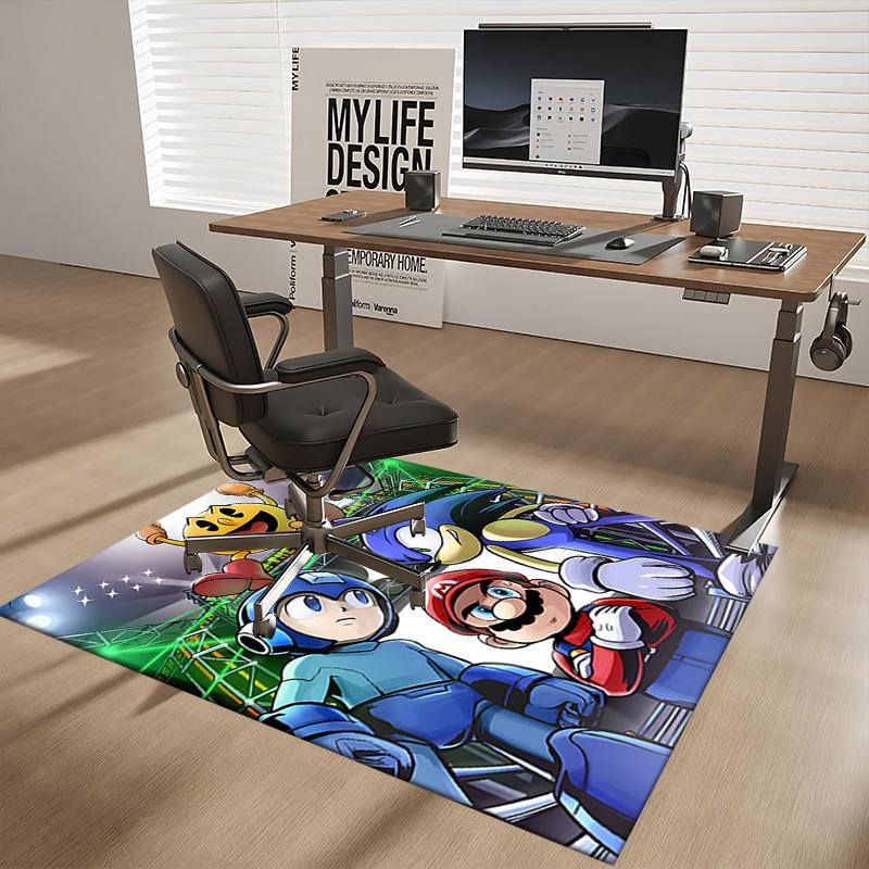 1pc Pac-Man, Mega Man, Sonic the Hedgehog & Mario Chair Mat, Office Rug - Non-Slip Carpet for Home Decor, Gaming Room, Living Room, Bedroom - Suitable
