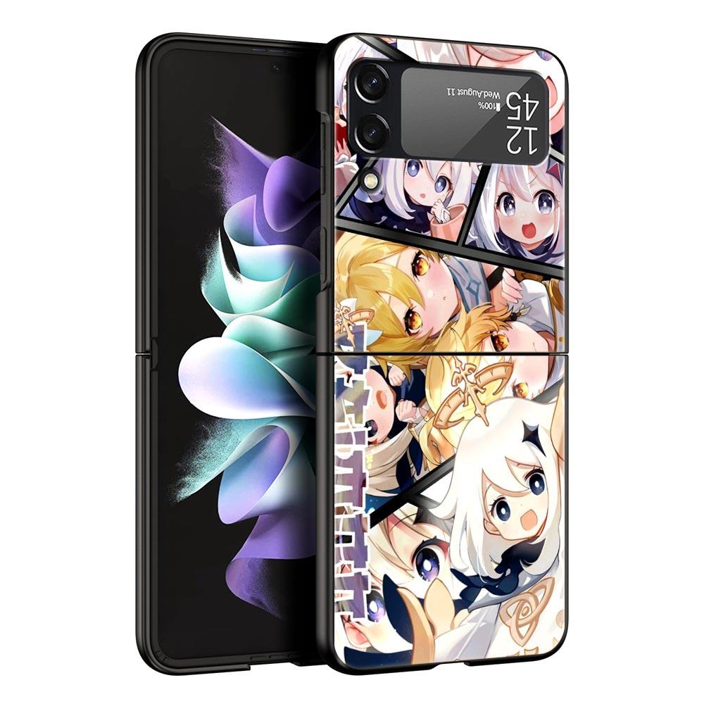 Phone Case For Samsung Galaxy Z Flip 3 4 5 Hard Black Folding PC For Samsung Z Flip3 Cover Shell Genshin impact ayato wanderer