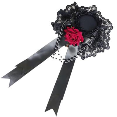 [Clove Cube] Gothic Lolita Rose Headpiece Hair Accessory Lace Mini Hat Rose Lolita Style Party Cosplay Costume Halloween Event (Scarlet Rose)