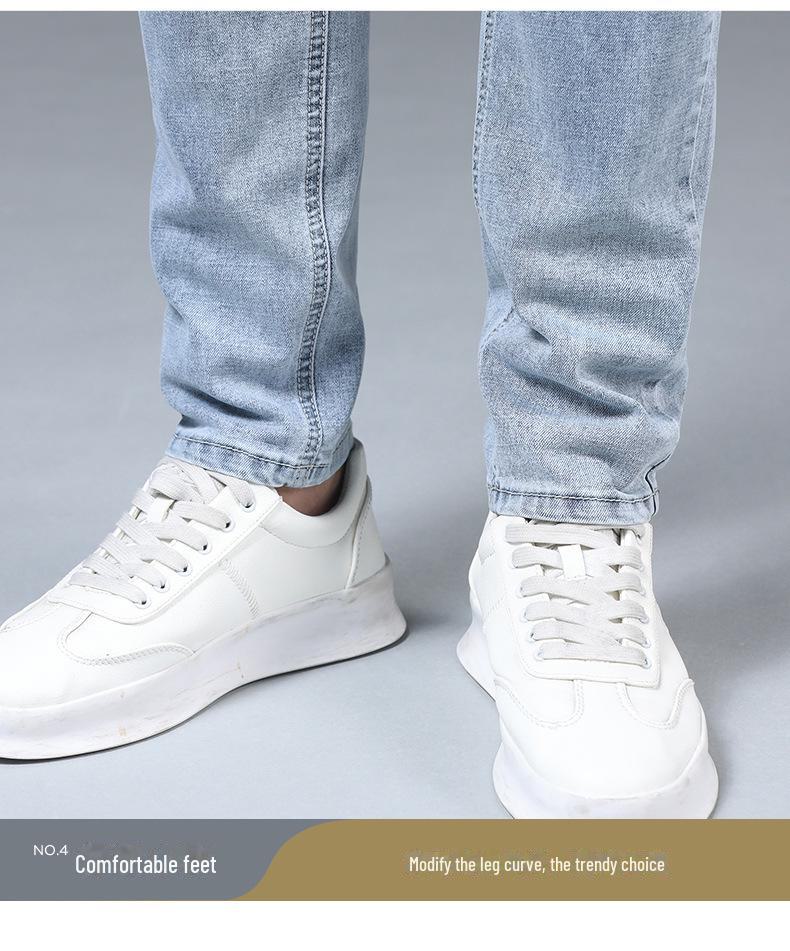 Men's Summer Light Ripped Slim Straight Jeans - Elastic, Casual, Thin, Korean Style.