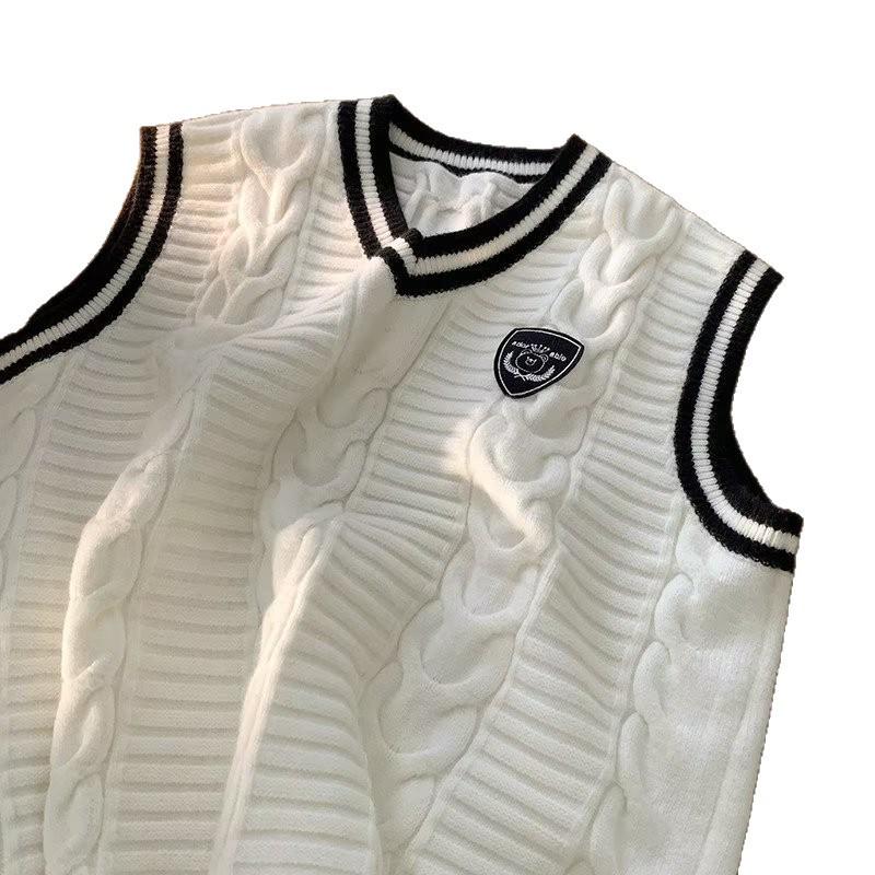 Men's Autumn V-Neck Knitted Sweater Vest: College Style, Loose Fit, New Design