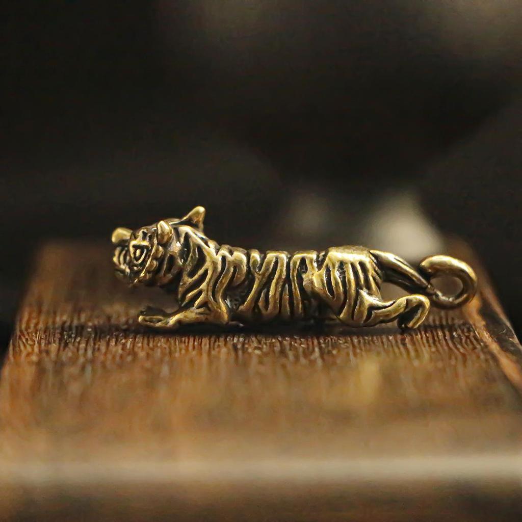 3D Messing Chinesisches Tierkreiszeichen Tiger Schlüsselanhänger Anhänger - Antiker Stil