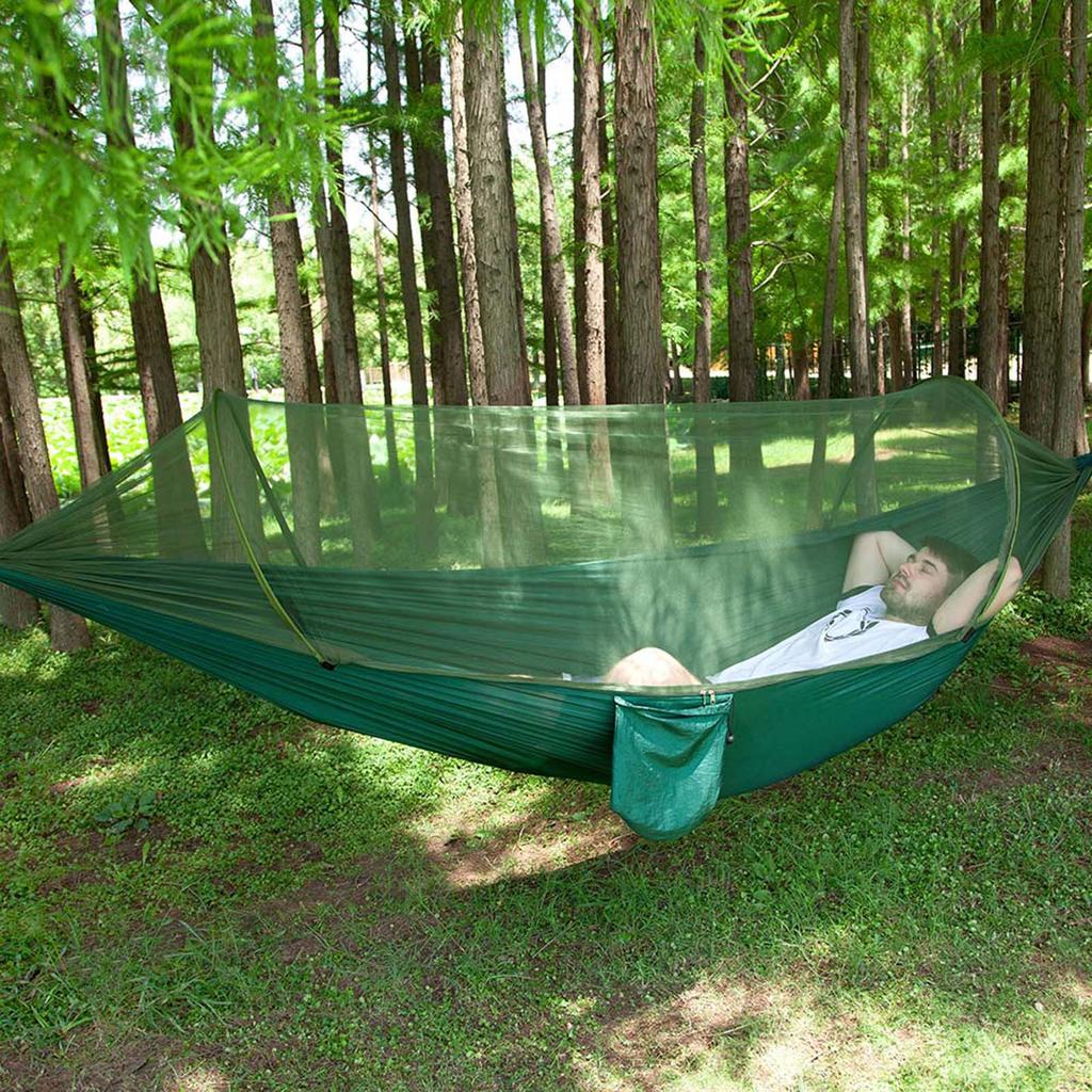 Double / Single Portable Camping Travel Hammock Hanging Bed with Mosquito Net (Dark Green)
