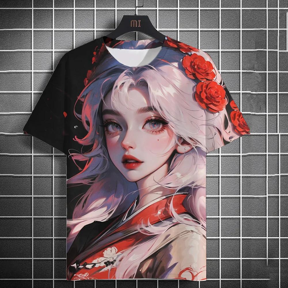 Summer New Men's Sports Fashion Casual Short Sleeve T-shirt Anime Girl Comfortable Breathable Retro Printed Short Sleeve