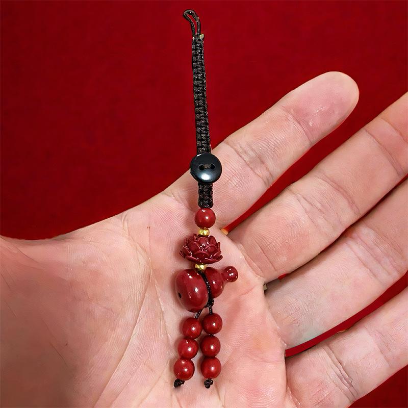 Cinnabar Lotus Gourd Zodiac Keychain Pendant