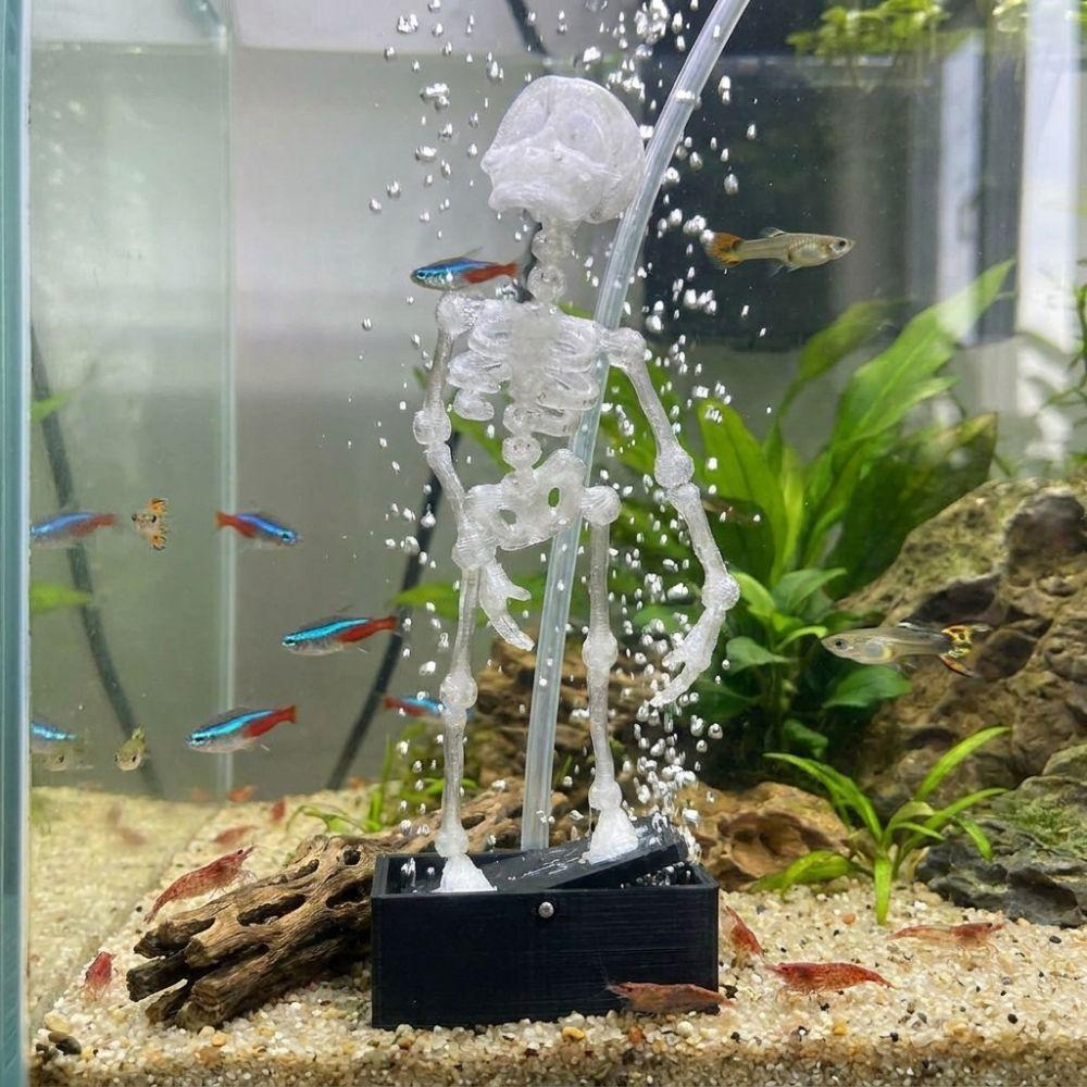 Decorazione Cranio Danzante per Acquario in Plastica Stampa 3D Scheletro Dinamico Aeratore Appassionati di Acquari