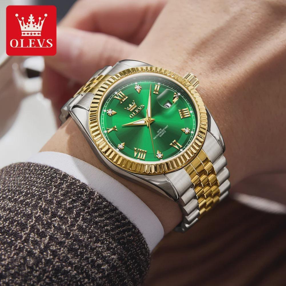 OLEVS Men's Watches Silver Stainless Steel Waterproof Quartz Watch for Man Luminous Date Business Original Male Wristwatch