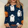 Women's long-sleeved loose-necked Halloween print casual top , suitable for holiday parties