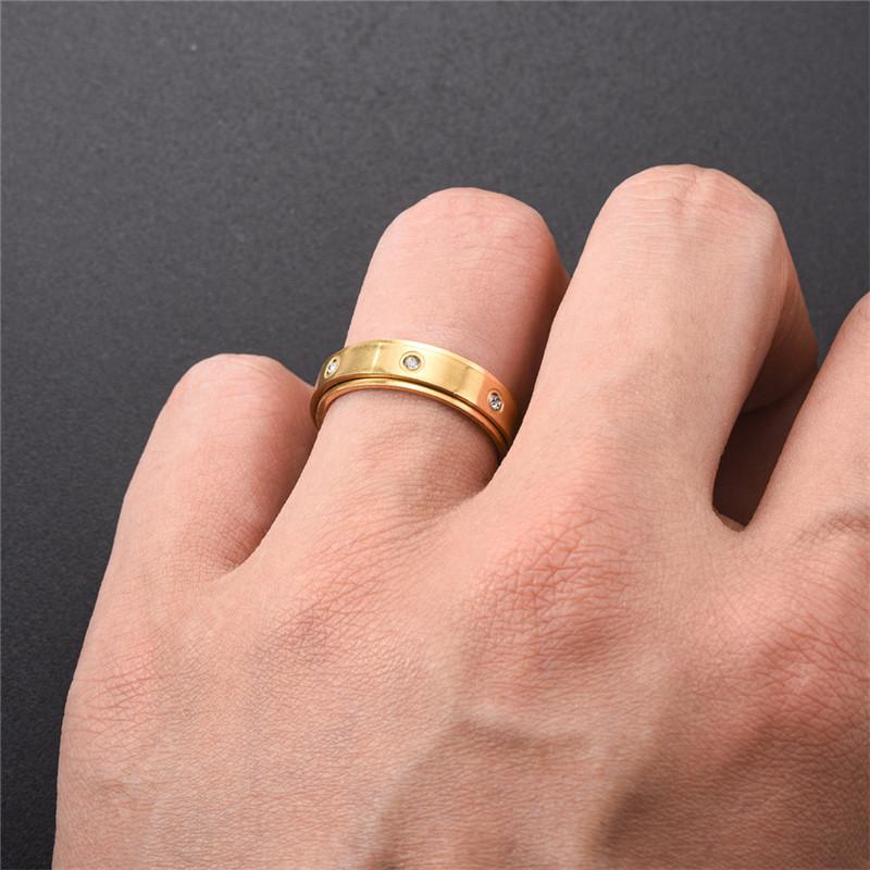 Fidget Spinner Ring Anxiety for Men Women Inlay Zircon Gold Color Rotating Rings 2025 Stainless Steel Anti Stress Zircon Bague