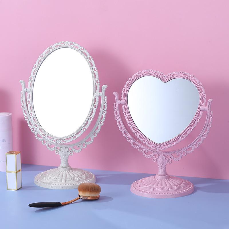 European Style Heart-Shaped Vintage Vanity Mirror – Double-Sided Desktop Makeup Mirror