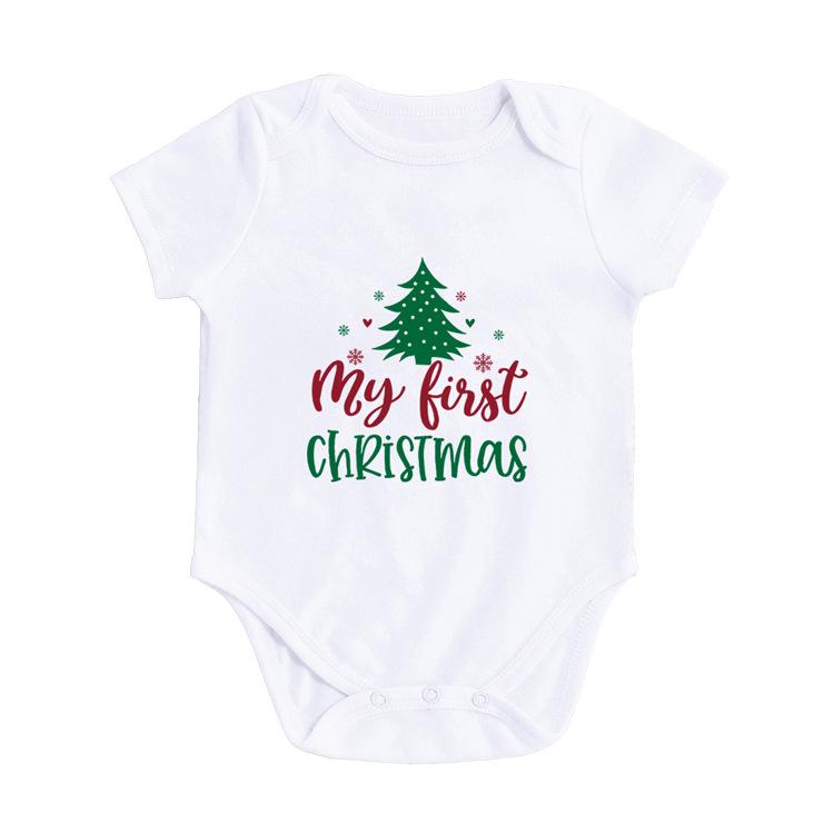 Four Seasons Baby Bodysuit: Newborn Triangle Romper with Christmas Print, Short Sleeve Onesie for Comfortable Outings