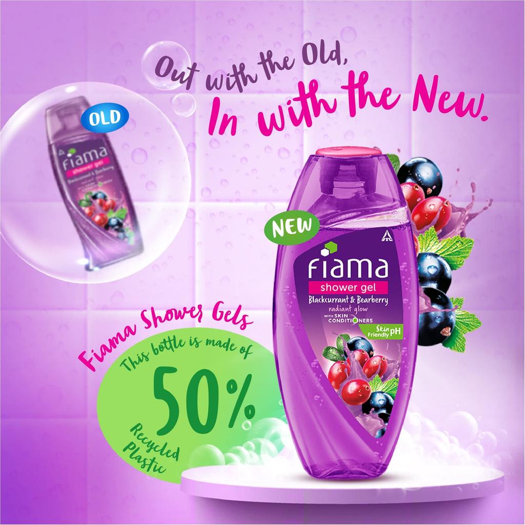 Fiama Body Wash Shower Gel Blackcurrant & Bearberry, 250ml, Body Wash for Women & Men with Skin Conditioners for Radiant Glow, Suitable for All Skin T