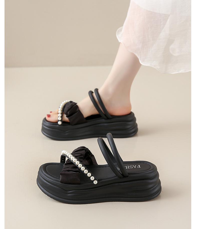 

Босоножки, увеличивающие рост, с толстым дном, украшенные жемчугом - модный и универсальный женский износостойкий нескользящий удобный стиль 35