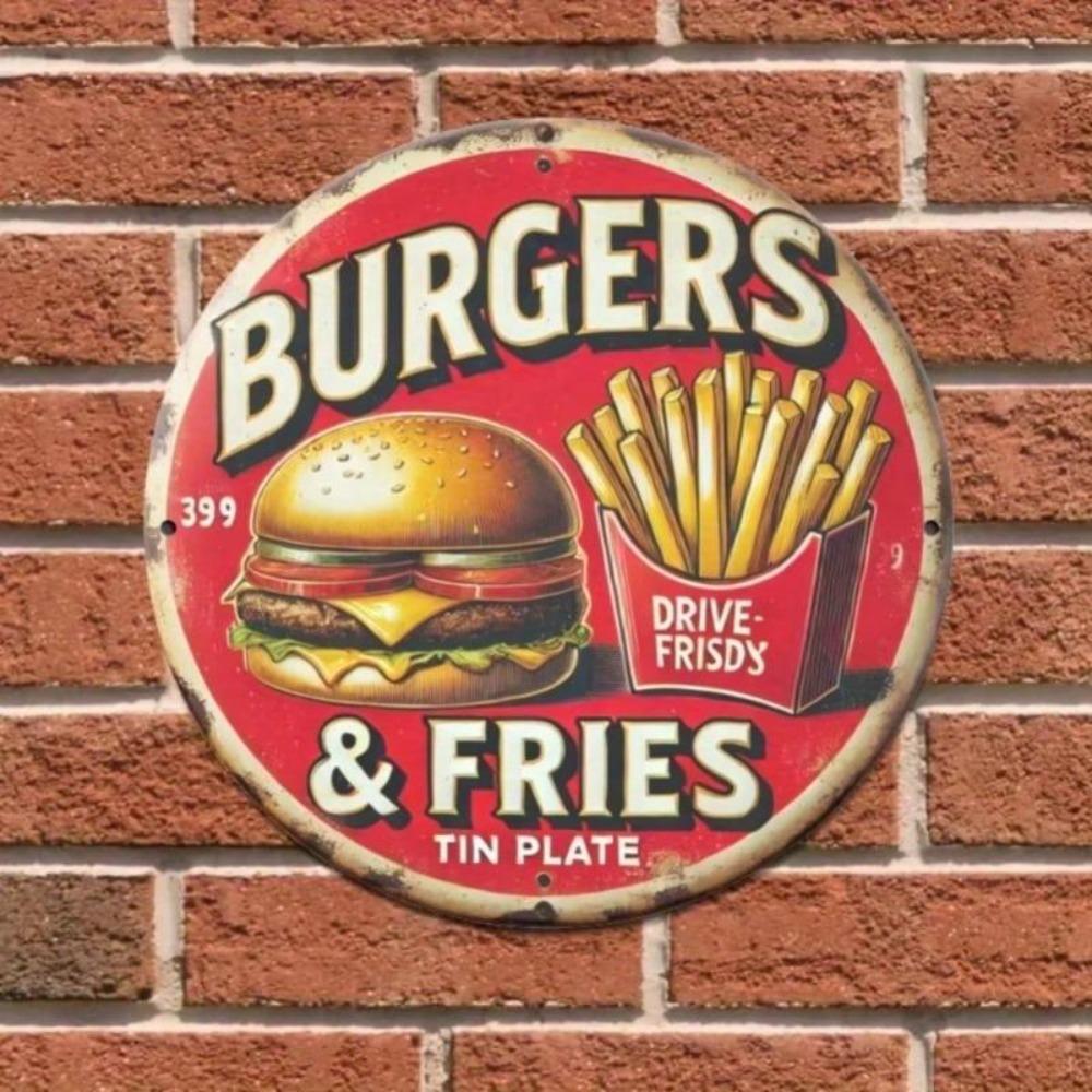 Décoration de Cuisine Vintage Plaque Métallique Étain 8 Pouces Ronde Rétro Fast-Food Art Mural