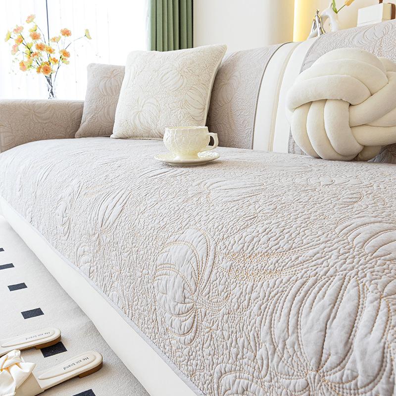 Baumwoll-Sofakissen Universalstoff Rutschfester Sofabezug Creme Wind Wohnzimmer Gerade Reihe Sofasitzkissen Sommer