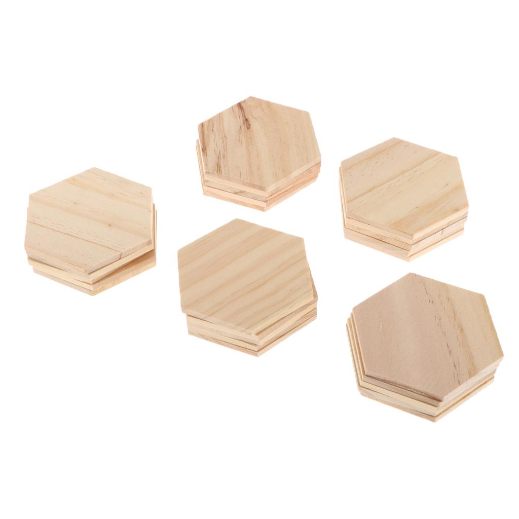 Unfinished Hexagon-Shaped Wood Pieces (25pc) – Wooden Coasters, Light Smooth to Paint, Stain,